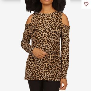 MICHAEL Michael Kors® Cheetah Long Sleeve Cold Shoulder Top Animal Print NWOT